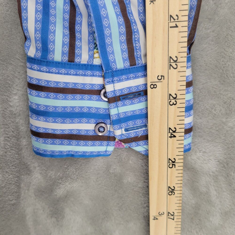 Robert Graham Men's Dress Shirt Size Large Blue Stripes Paris Hotel Flip Cuff - Picture 12 of 13